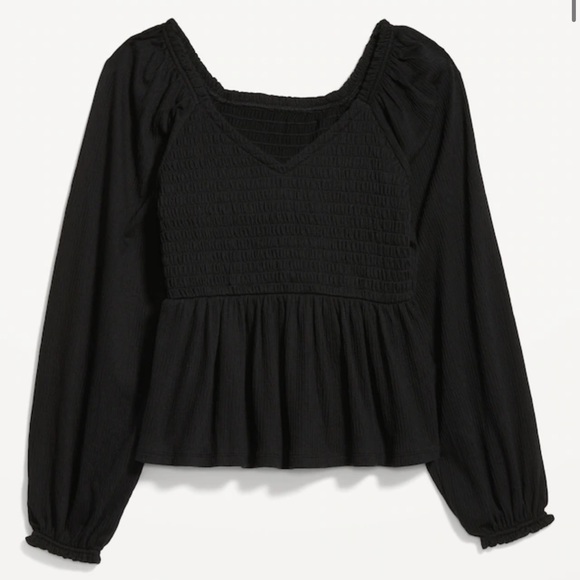 NWT OLD NAVY Long-Sleeve Smocked Peplum Top COLOR BLACK JACKelasticized v-neck - Picture 4 of 4